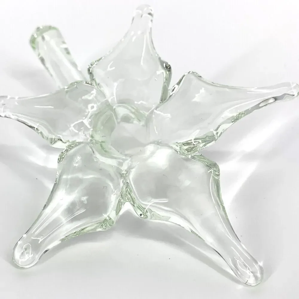 VINTAGE Hand Blown Trumpet Lily Flower Crystal VASE Long Stem Art Glass